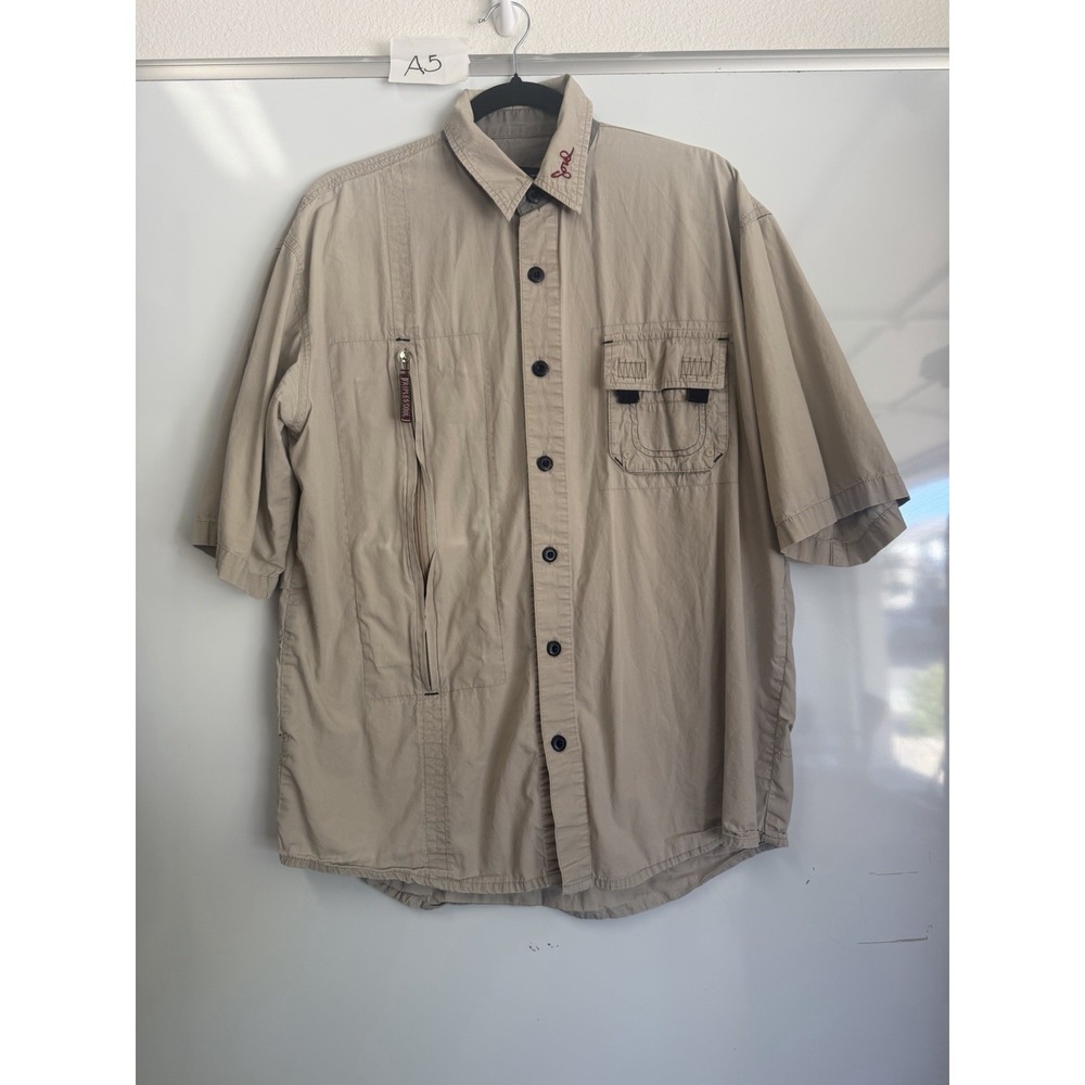 Triple Five Soul Mens Short Sleeve Button Down Shirt Khaki Tan 100% Cotton